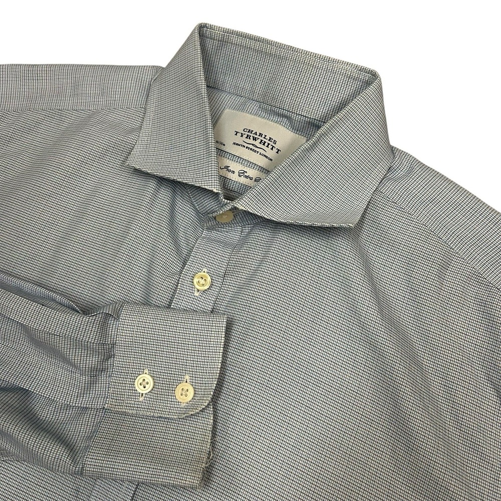 Charles‎ Tyrwhitt Shirt Mens 16 36 Extra Slim Fit Blue White Plaid Long Sleeve